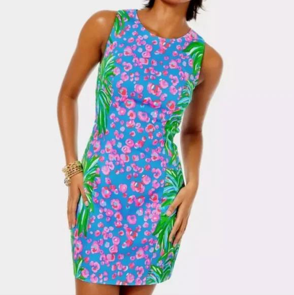 Lilly Pulitzer Mila Stretch Shift Dress Turquoise Shore I Spy Engineered Sz 8 - Picture 2 of 14